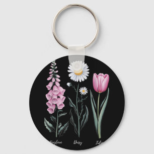 Llavero Vintage Floral Planta Foxglove Daisy Tulip Flower