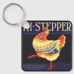 Llavero Vintage Fruit Crate Label Art, Hi Stepper Chicken