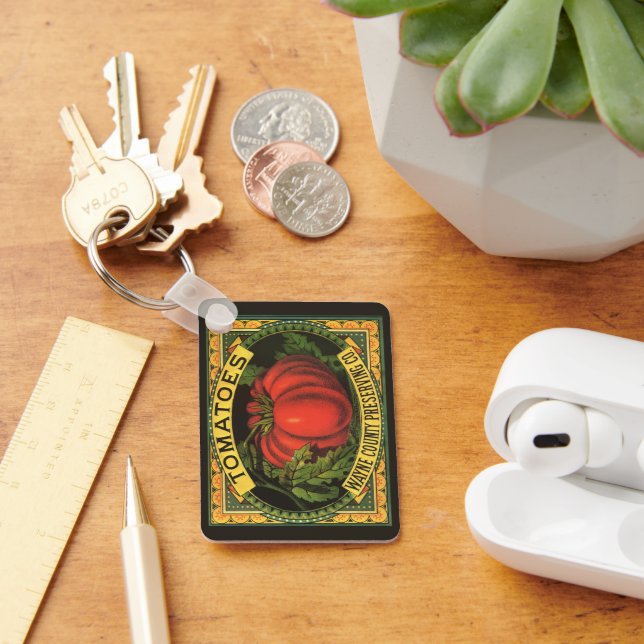 Llavero Vintage Fruit Label Art, Wayne Co Tomates (Escritorio )