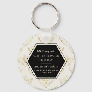 Llavero vintage gold queen bee monogram apiary keychain