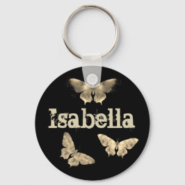 Llavero Vintage Gothic Dark Butterfly Art Isabella Name