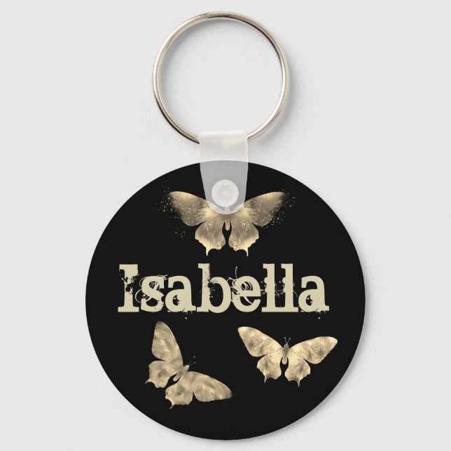 Llavero Vintage Gothic Dark Butterfly Art Isabella Name (Anverso)