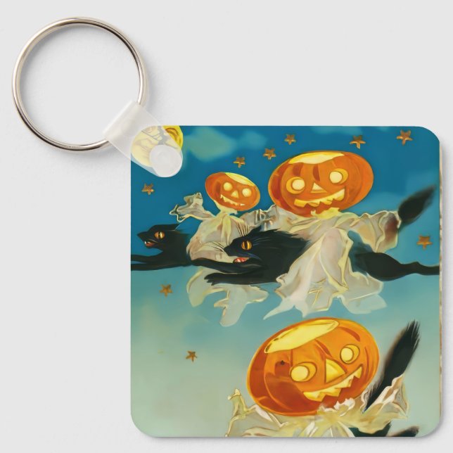Llavero Vintage Halloween Pumpkin Ghosts and Black Cats (Anverso)