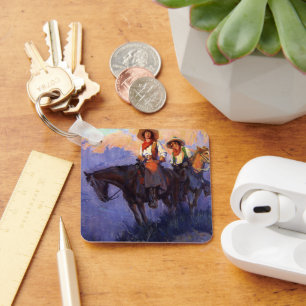 Llavero Vintage, hombre y mujer en caballos, Anderson
