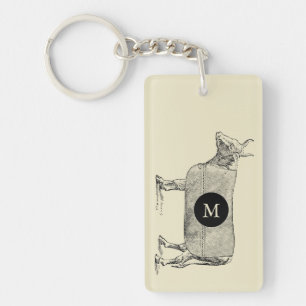 Llavero VINTAGE Ilustracion Vaca B Monograma 2cara K