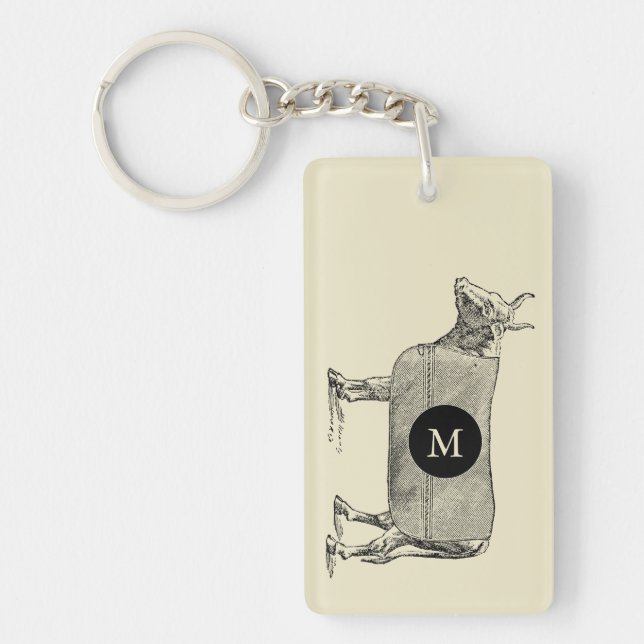 Llavero VINTAGE Ilustracion Vaca B Monograma 2cara K (Frente)
