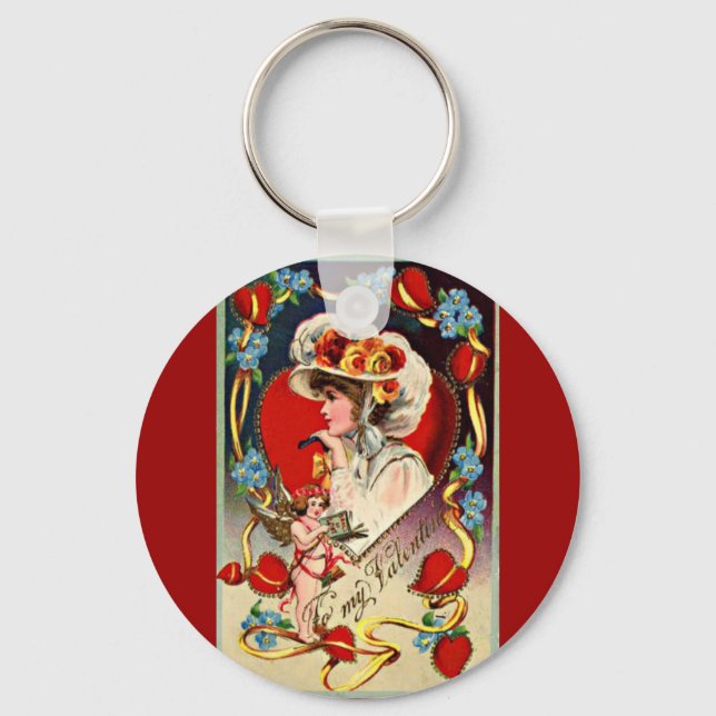 Llavero Vintage Lady My Valentine Round Keychain (Anverso)