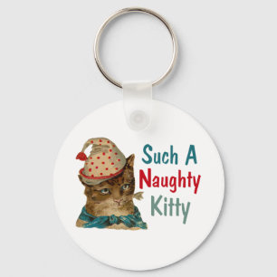 Llavero Vintage Naughty Kitty Con Pescado En Boca