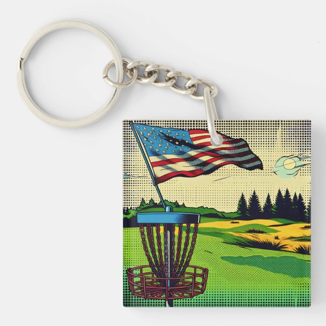 Llavero Vintage Pop Art American Flag Disc Golf (Frente)