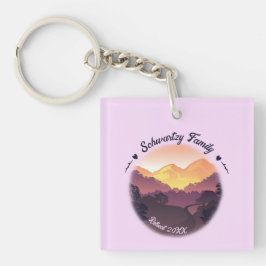 Llavero Vintage Purple Yellow Farmhouse Mountain Sunset
