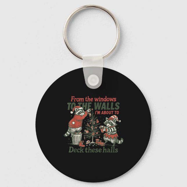 Llavero Vintage Raccoon Deck These Halls Funny Holiday  (Anverso)