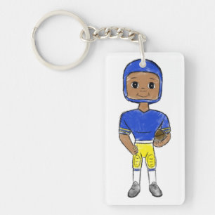 Llavero vintage retro jugador de fútbol azul amarillo simp
