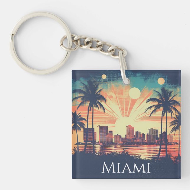 Llavero Vintage Retro Miami Florida Sunrise Travel  (Frente)