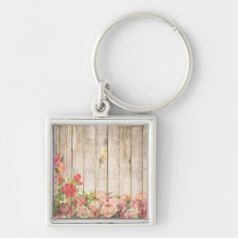 Llavero Vintage Rustic Romantic Roses Wood