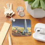 Llavero Vintage Science Fiction Desert Planet con cohetes<br><div class="desc">Ilustracion vintage futurista en el espacio exterior y planetas ciencia ficción imagen del cohete. Un cohete de ciencia ficción de viajes y transporte retro en un planeta extranjero o una luna con astronautas explorando el terreno en este desconocido mundo extraterrestre. Un clásico de los años 50: el diseño de ciencia...</div>