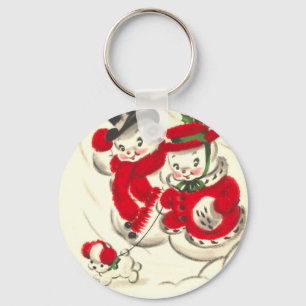 Llavero Vintage Snowman y Snowwoman Keychain