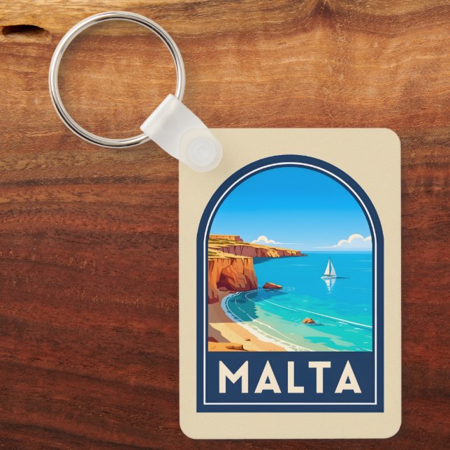 Llavero Vintage Travel Malta Seaside Landscape Retro (Anverso)