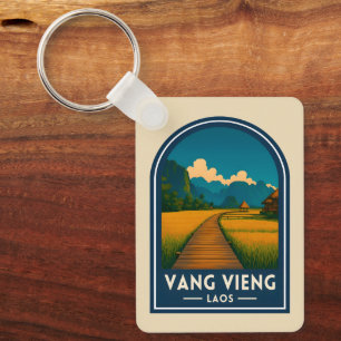 Llavero Vintage Travel Vang Vieng Laos Retro Escénico