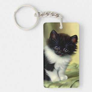 Llavero Vintage Tuxedo Kitten Ilustracion