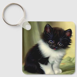 Llavero Vintage Tuxedo Kitten Ilustracion