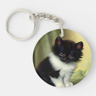 Llavero Vintage Tuxedo Kitten Ilustracion
