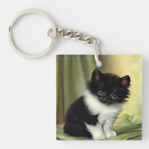 Llavero Vintage Tuxedo Kitten Ilustracion