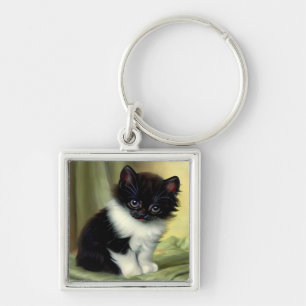 Llavero Vintage Tuxedo Kitten Ilustracion
