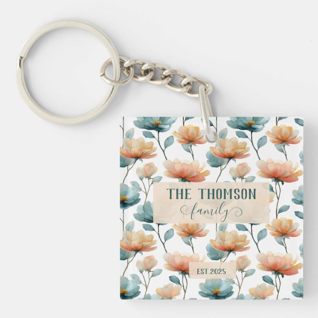 Llavero Vintage Watercolor Floral Family Heritage (Frente)
