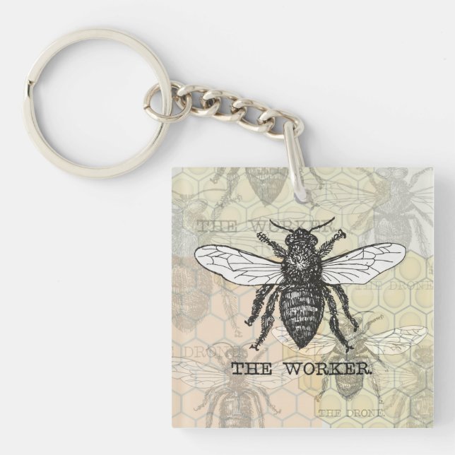 Llavero Vintage Worker Bee Ilustracion Art (Frente)