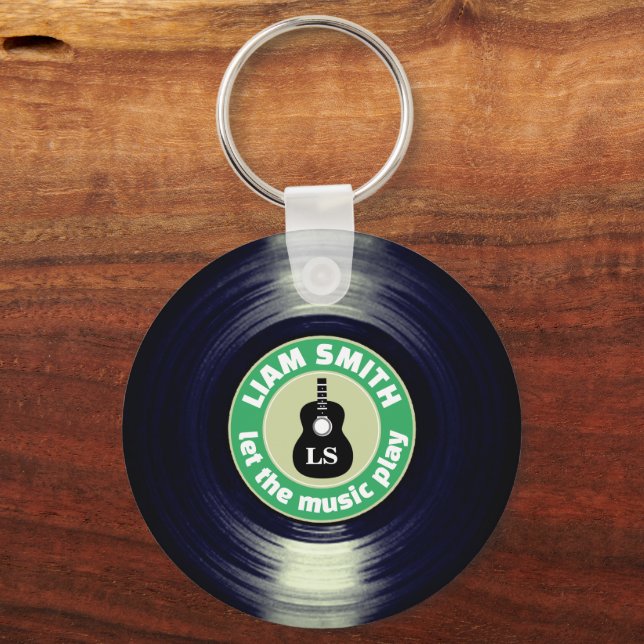 Llavero Vinyl Record Drums Green Guitar Keychain (Anverso)