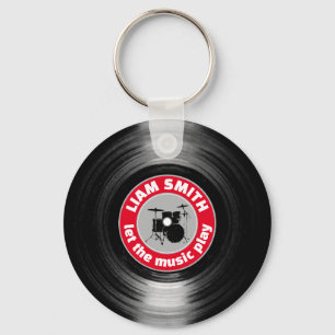 Llavero Vinyl Record Drums Red Keychain