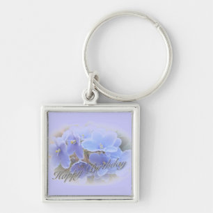 Llavero Violetas azules africanas de cumpleaños