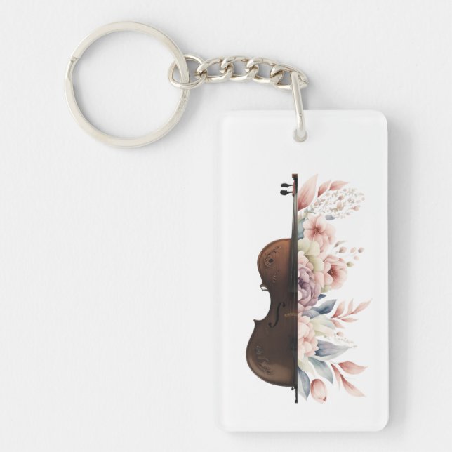 Llavero Violín con flores. (Frente)