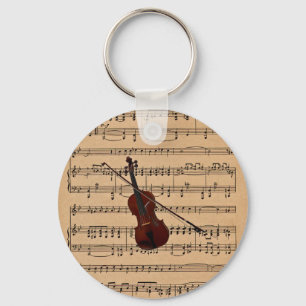 Llavero Violin con fondo de música de hojas