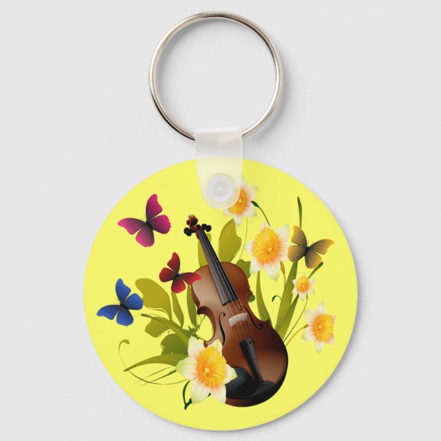 LLAVERO VIOLÍN, FLORES Y MARIPOSAS (Anverso)