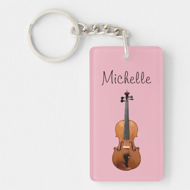 Llavero Violin musical cute rosa personalizado (Frente)