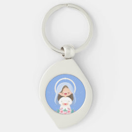 Llavero Virgen María Kawaii Amorosa con Corazón – Azul Cie