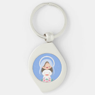 Llavero Virgen María Kawaii Amorosa con Corazón – Azul Cie