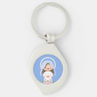 Llavero Virgen María Kawaii Amorosa con Corazón – Azul Cie