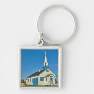 Llavero Vista de una iglesia azul y blanca en la tribu Den