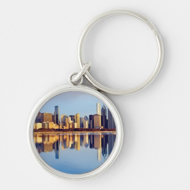 Llavero Vista del horizonte de Chicago con la reflexión (Frente)