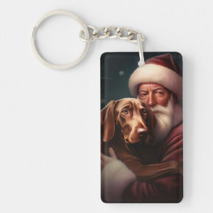 Llavero Vizsla con Santa Claus Navideño Festivo