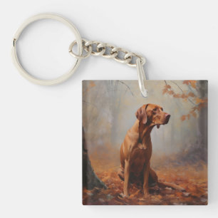 Llavero Vizsla en hojas de otoño caídas inspiran
