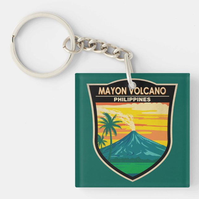 Llavero Volcán Mayon Filipinas Viaje Arte Vintage (Frente)