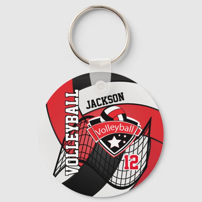 Llavero Voleibol 🏐 diseño rojo, negro y blanco (Anverso)