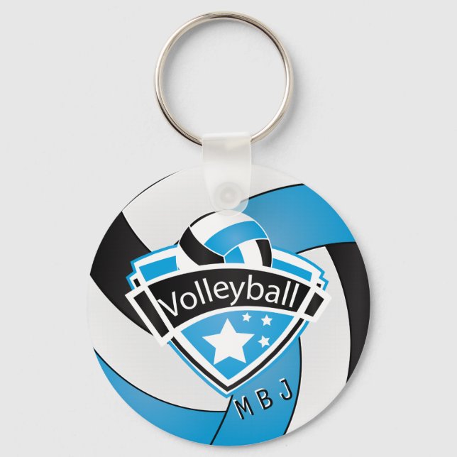 Llavero Voleibol - Monograma - Azul bebé, Blanco y Negro (Anverso)