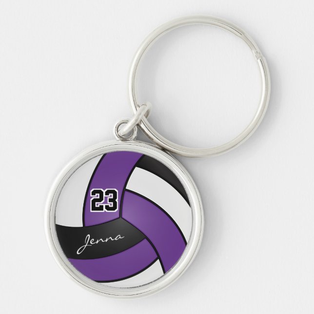 Llavero Voleibol morado, blanco y negro - Personalizar (Frente)