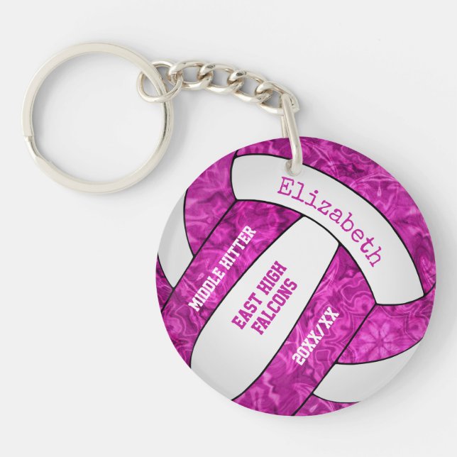 Llavero voleibol personalizado de niñas rosadas calientes (Frente)