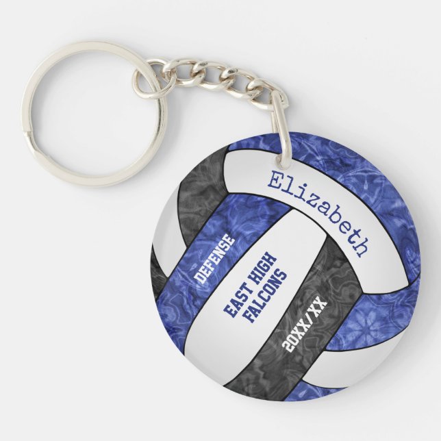 Llavero Voleibol personalizado deportivo negro azul (Frente)