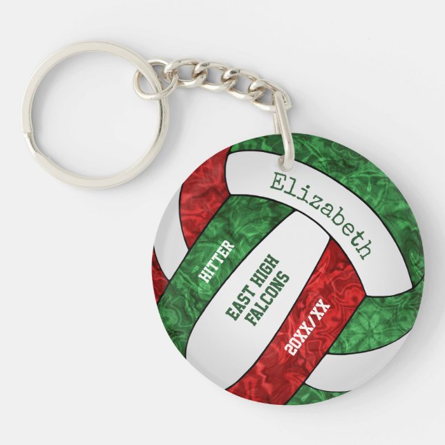 Llavero Voleibol personalizado deportivo rojo verde (Frente)